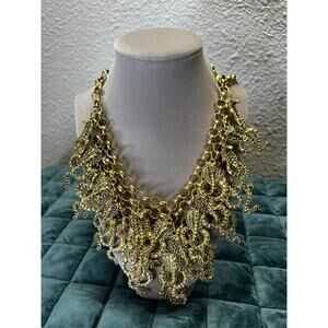 Gold Tone Cobra Snake Charm Statement Necklace Chunky Layered Bib Adjustable
